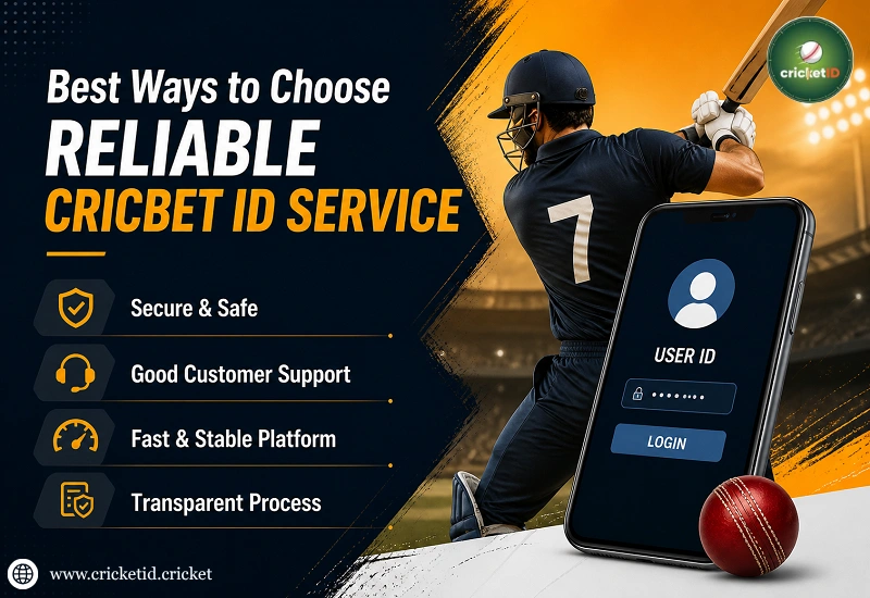 Cricket player with smartphone graphic for reliable Cricbet ID service